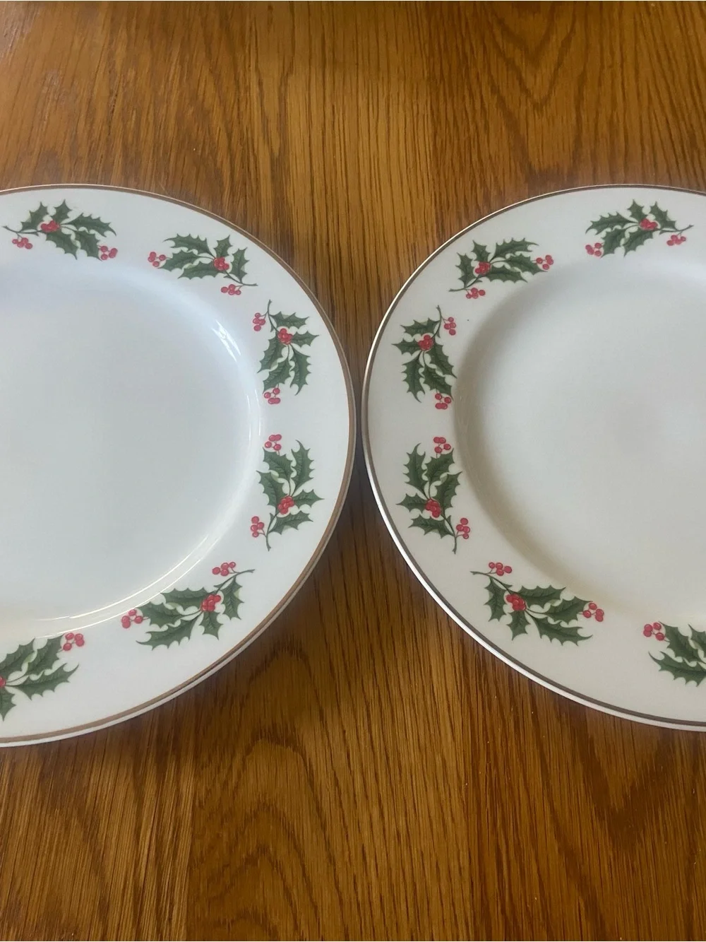 2 Holiday Holly Berries Fine China Dinner Plates- Made in Japan